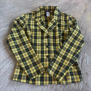 Dream girl Blazer yellow black plaid Cher Clueless  Button front Lightweight XL